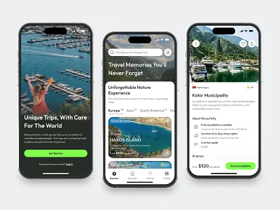 Travel Mobile App app card clean design destination fireart list loading search travel ui ux world