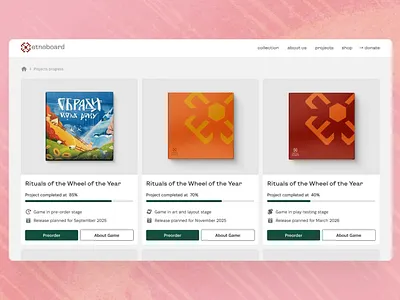 Board Games Projects Status Page ui ux web webflow
