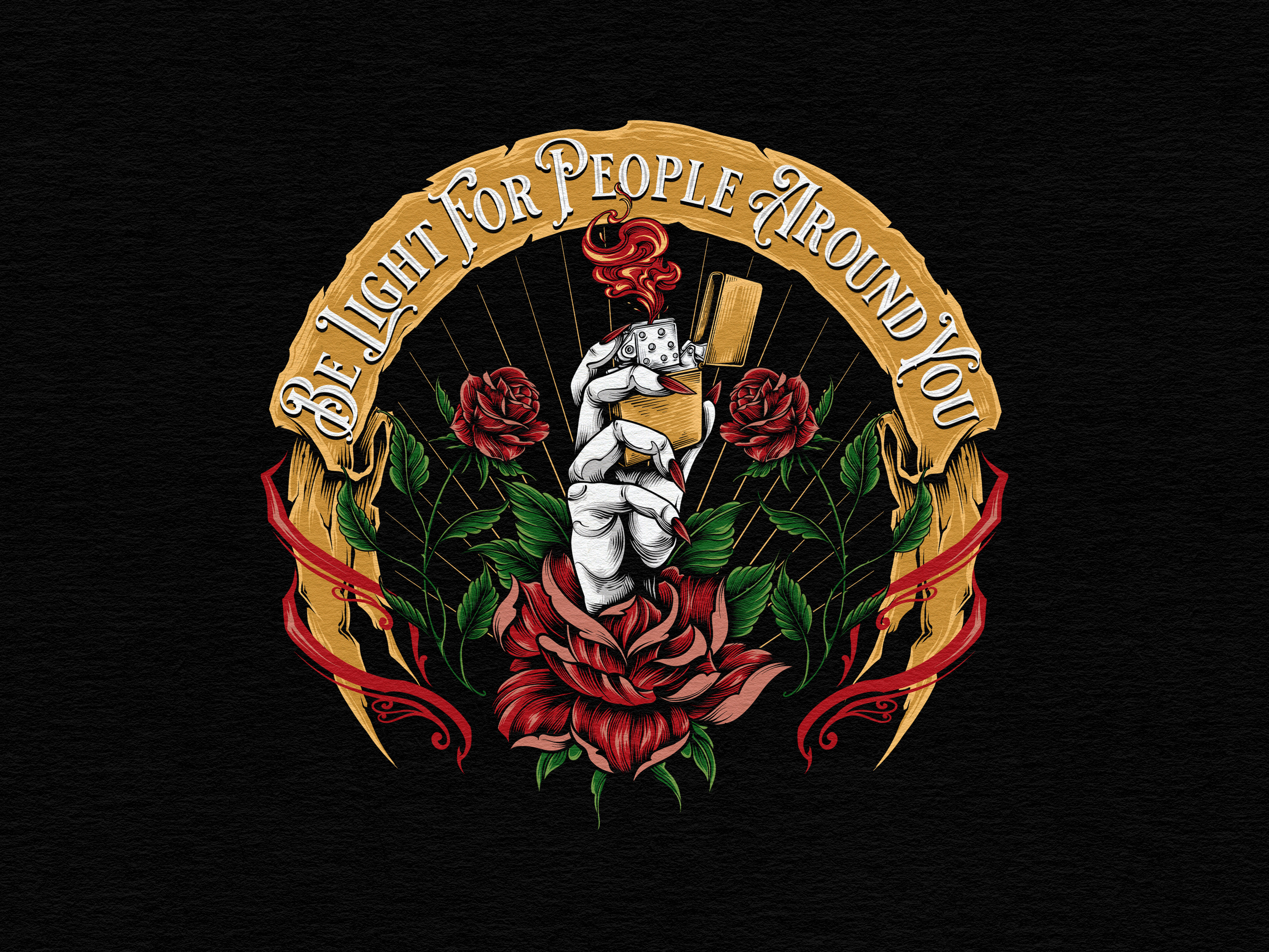Be Light For People Around You apparel artwork badges botanicalart branding burn candlelight flameart flower graphic design hand drawn handillustration illustration merchandise rose t shirt vectorart vintageillustration zippo zippo illustration