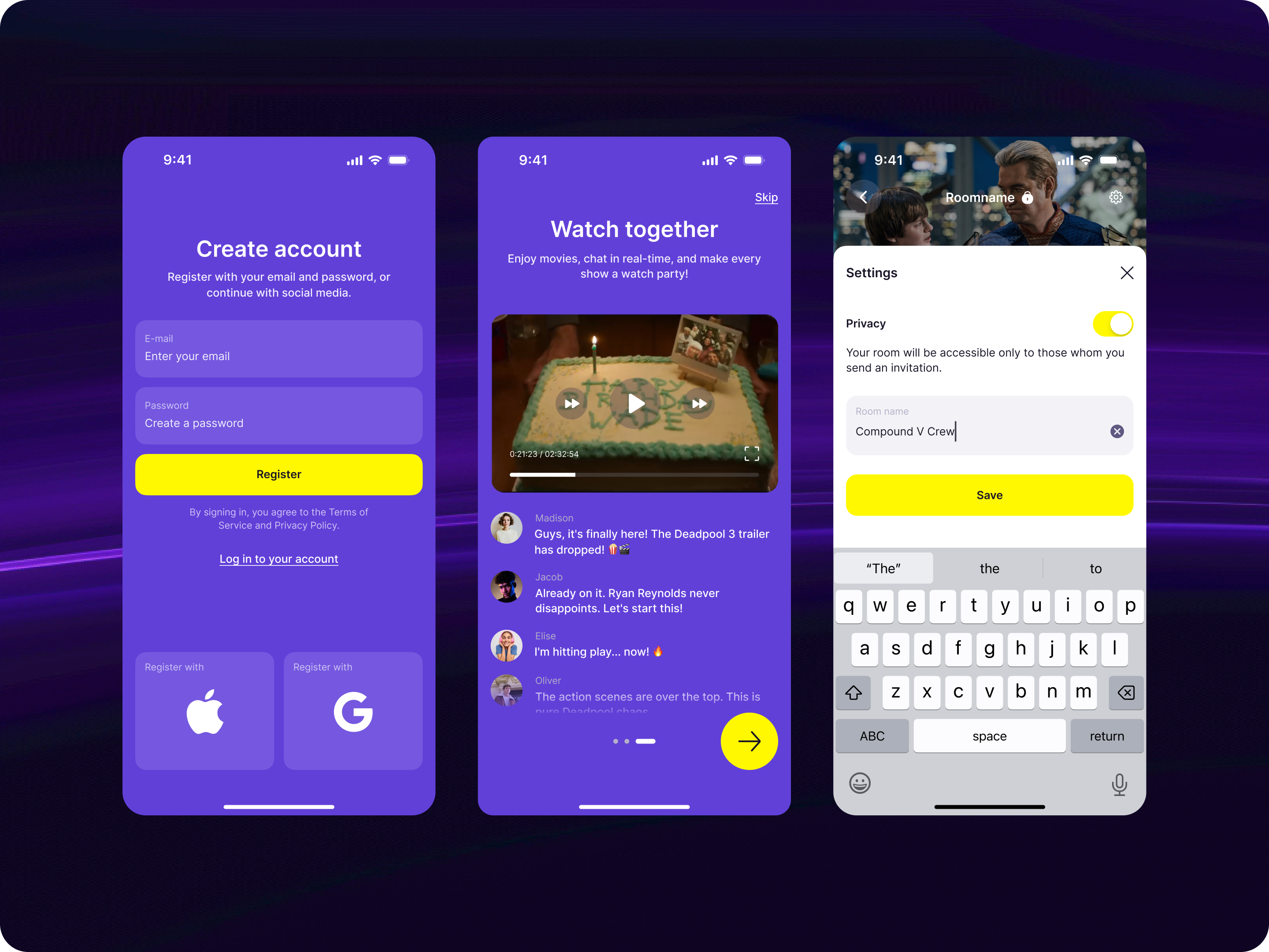 Video Rooms & Chat App MVP Project chat app ios design mobile design mvp design product design social streaming ui ux