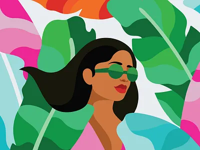Colorful calmness boldcolors colorfulillustration digitalartwork dribbleart femaleportrait flatillustration illustrationdesign minimalvector modernartstyle stylishdesign summerillustration tropicalvibes vectorart