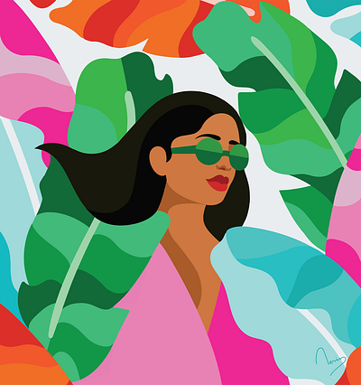 Colorful calmness boldcolors colorfulillustration digitalartwork dribbleart femaleportrait flatillustration illustrationdesign minimalvector modernartstyle stylishdesign summerillustration tropicalvibes vectorart