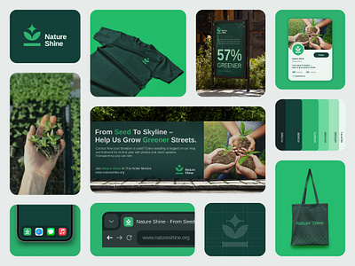 Nature Shine | Logo & Brand Identity Design adobe illustrator brand identity brand logo branding branding design branding guidelines branding mockup custom logo dribbble green logo design logo designer logo presentation logotype mark marufiam modern logo nature visual identity