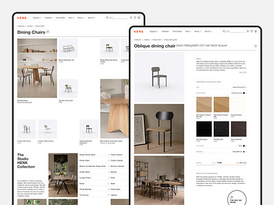 Studio HENK — Furniture E-Commerce Website Redesign cleanui ecommercewebsite editorialdesign figmadesign furnituredesign interiordesign minimaldesign modernweb productpage sustainabledesign swisstypography uidesign uxdesign webdesign