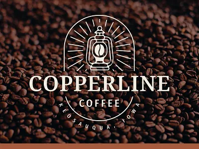 Copperline Coffee Logo business logo coffee coffee badge coffee bean coffee design coffee logo coffee shop coffee shop logo copper copperline copperline logo iowa iowa logo lantern lantern logo restaurant logo