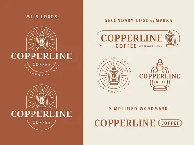 Copperline Coffee Branding business logo coffee coffee badge coffee bean coffee design coffee logo coffee shop coffee shop logo copper copperline copperline logo iowa iowa logo lantern lantern logo restaurant logo