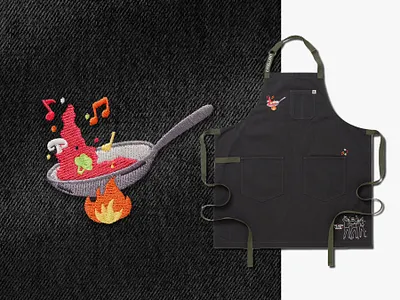Apron 🔥🎵🥦 apron embroidery hedleybennett illustration patch skillet wok