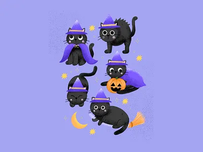 Witchy Cat black cats cats halloween illustration pets pumpkin scary spooky witch