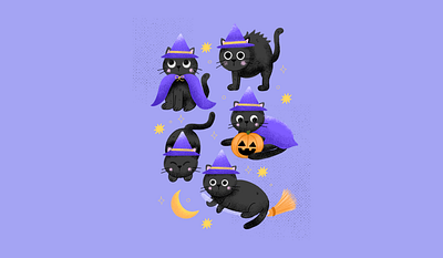 Witchy Cat black cats cats halloween illustration pets pumpkin scary spooky witch