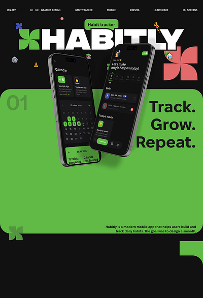 Habitly: Habit Tracker App app design case study dashboard design system habit app habit tracker habits health care mobile app ui ui ux uidesign uiux ux uxdesign web design