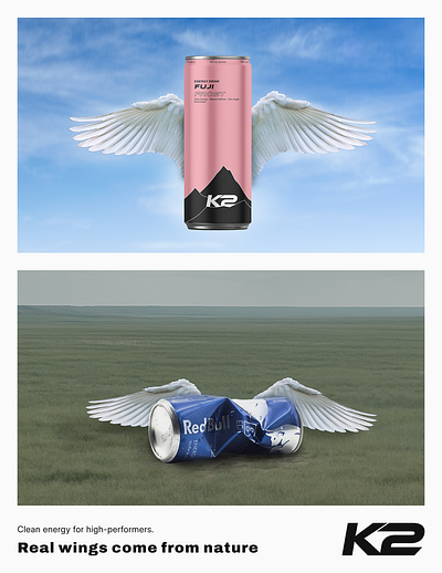 K2 Print Advertisement advertisement bottle print ad branding graphic design photoshop photoshop print ad print ad print ad design print can ad redbull redbull print ad