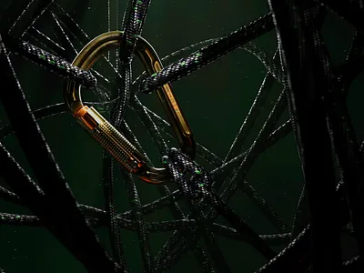 Rope & Carabiner Dynamics 3d 3drender art c4d carabiner cg cgi cinema 4d composition digital dynamic gold graphic design motion design redshift rendering rope simulation underwater visualart