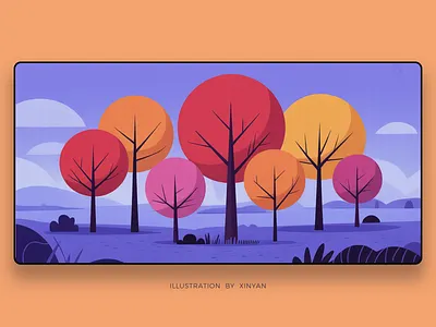 Violet Forest Path - Deep Perspective Landscape Illustration adventure calm background deep perspective digital painting dreamy path environment forest landscape illustration landscape illustration nature illustration outdoor pine trees purple aesthetic stylized trees travel vector vector art violet web xinyan