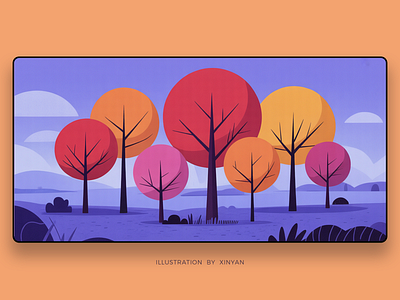 Violet Forest Path - Deep Perspective Landscape Illustration adventure calm background deep perspective digital painting dreamy path environment forest landscape illustration landscape illustration nature illustration outdoor pine trees purple aesthetic stylized trees travel vector vector art violet web xinyan