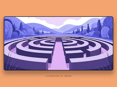 Isometric Purple Maze Landscape Illustration adventure app splash screen challenge conceptual art environment illustration isometric labyrinth landscape illustration lilac maze outdoor purple aesthetic puzzle strategy concept travel vector illustration wallpaper web xinyan