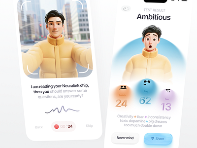 Personality Testing App in 2039🎭 DAY 001 ai analyzing app clean habits inside out mani jalilzadeh minimal mobile personality test product design routine test result trend ui ui design ux design