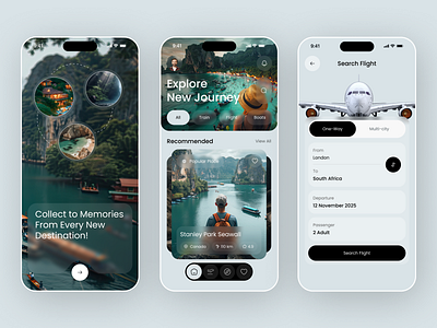 Travel App UI Design app interface booking dashboard flight booking interface minimal design mobile mobile app modern design tourism travel app travel ui ui design ux ux inspiration
