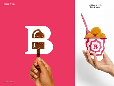 Letter B with Ice Cream logo design concept dessert logo food logo ice cream logo letter b logo lettermark logo logo logo design negative space logo pink logo playful logo sweet logo