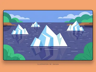 Stylized Arctic Iceberg Landscape Illustration adventure arctic landscape blue and white environment exploration geometric art iceberg illustration landscape illustration minimalist mountain ocean scene outdoor stylized nature travel vector illustration wallpaper web winter theme xinyan
