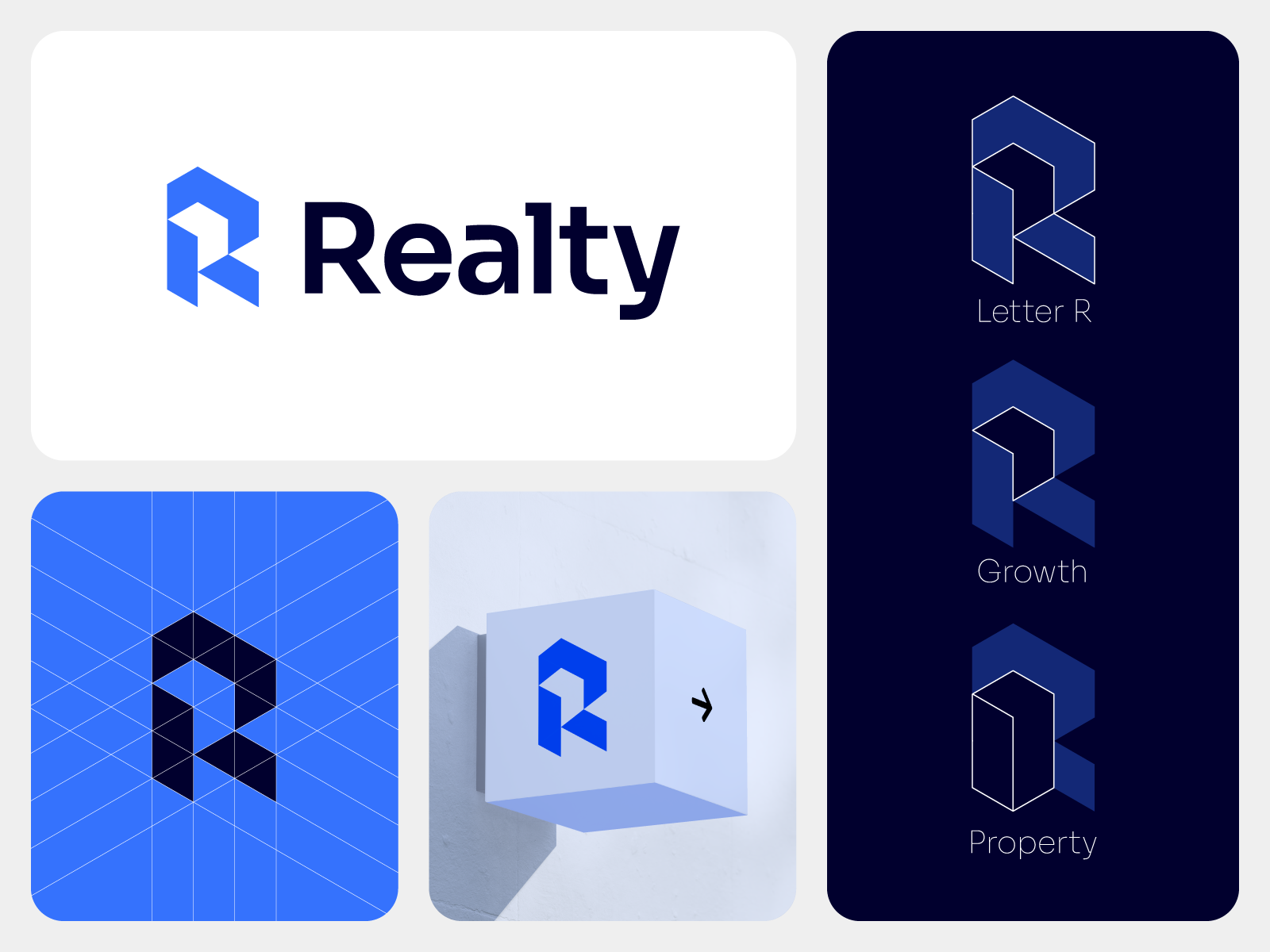 Realty - Visual Identity, R letter logo abstract architecture logo brand branding construction logo design growth logo identity logo logo design minimal modern negative space logo r r letter logo real estate analytic real estate logo symbol tech logo visual identity