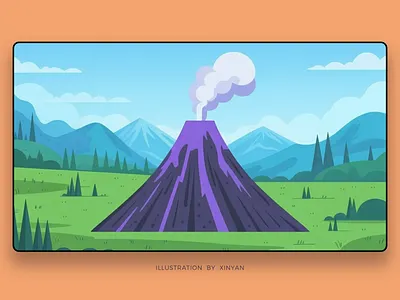 Stylized Purple Volcano Landscape Illustration adventure adventure theme digital art educational content environment geology green field illustration landscape illustration mountain mountain landscape outdoor purple aesthetic stylized nature travel vector illustration volcano wallpaper web xinyan