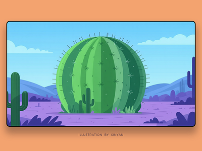 Stylized Giant Cactus Desert Landscape Illustration adventure botanical desert landscape digital art environment giant cactus illustration landscape illustration nature outdoor purple and green quirky southwestern theme stylized nature travel vector illustration wallpaper web whimsical art xinyan