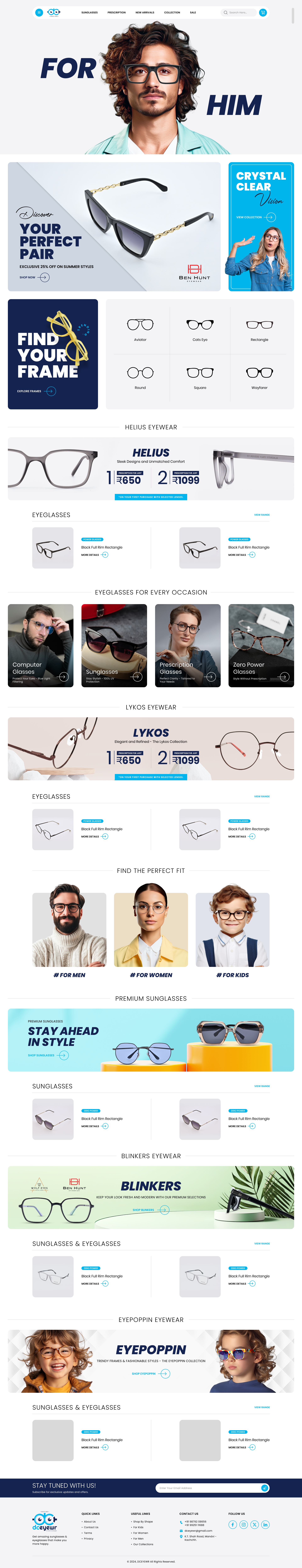 Eyeglass and Sunglass E-commerce store branding design e commerce store design graphic design landing page landing page design logo product filter deisgn product grid design product page design product showcase design typography ui