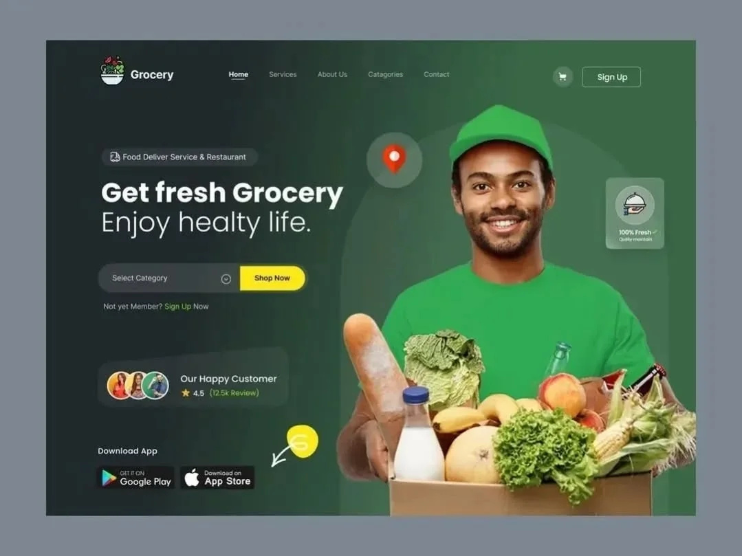 Fresh & Modern Grocery E-commerce Website Design 💚 app branding businesswebsite design graphic design illustration logo ui ux vector