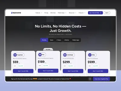 LMS - Pricing Page Ui Design clean interface landing page design learning management system lms pricing page membership plans packages page plan comparison pricing and plan page pricing overview pricing page pricing page ui pricing table responsive web design saas ui design subscription page subscription plans upgrade page web app design web design website redesign