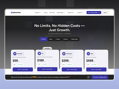 LMS - Pricing Page Ui Design clean interface landing page design learning management system lms pricing page membership plans packages page plan comparison pricing and plan page pricing overview pricing page pricing page ui pricing table responsive web design saas ui design subscription page subscription plans upgrade page web app design web design website redesign
