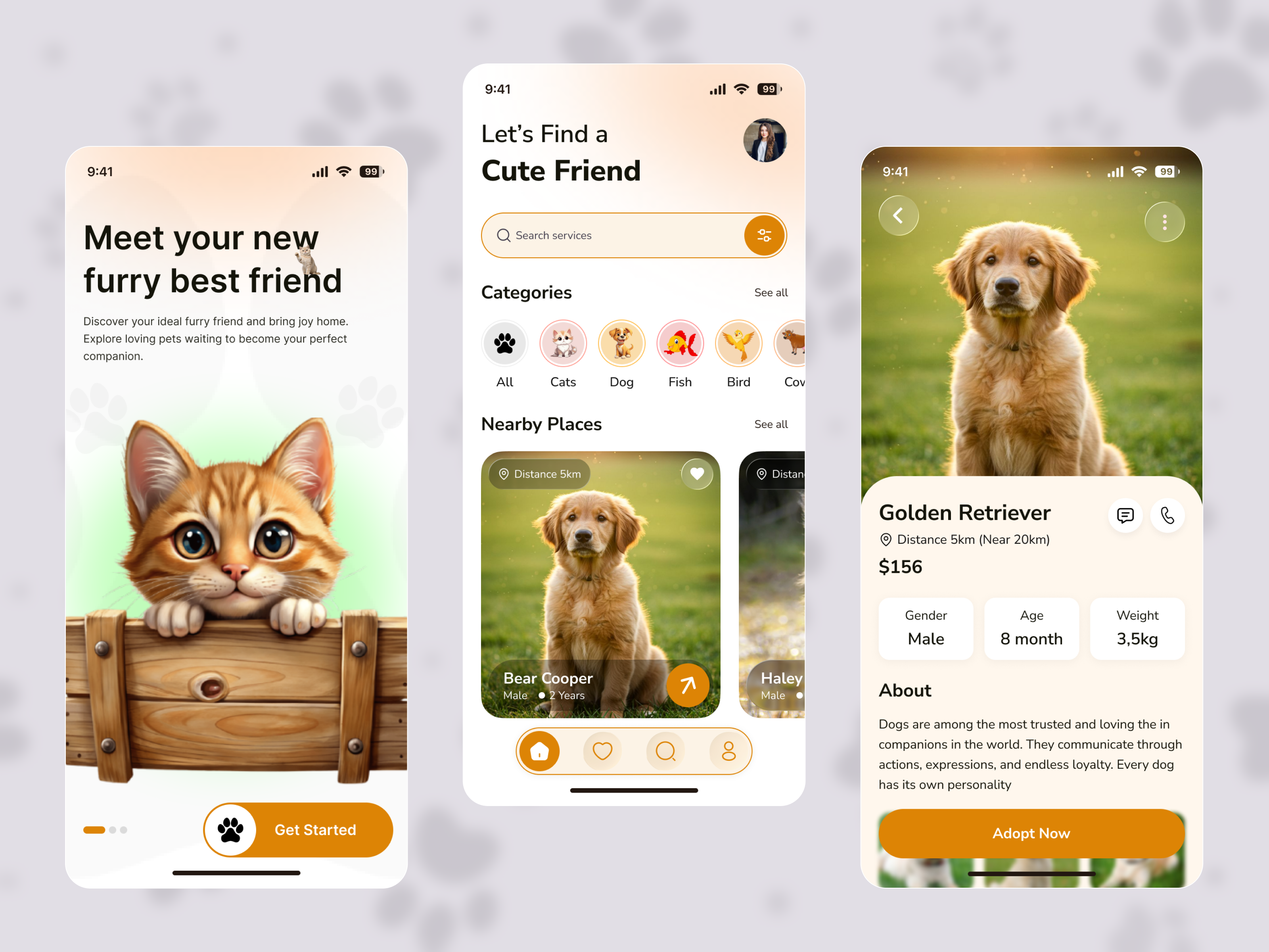 Pet Adoption Mobile App UI/UX animal adoption animal care animal lovers app app design ios lifestyle app design mobile app pet adoption pet adoption app pet app design pet care app pet owner app pet scanner pet shop smart pet app