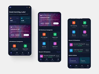 Virtual Reality Fitness App app app design design fitness fitness app fitness app design mobile app mobile app design mobile design ui ui design user interface user interface design virtual reality virtual reality app virtual reality app design vr workout