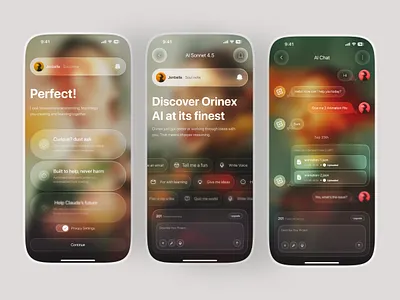 AI Chat & Creative Assistant Mobile App ai app ai chat app ai chatbot ai voice app ux chat ui chatbot concept design conversation creative assistant futuristic ui glassmorphism journaling mobile app mobile app design neumorphism product design ui design ux design voice assistant