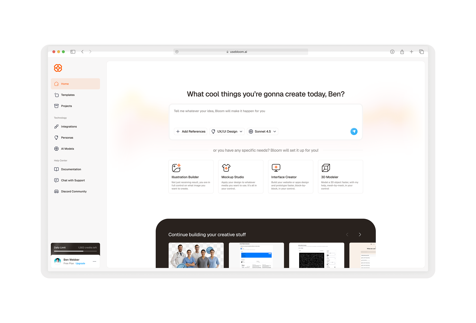 Bloom AI - Generative AI for Creatives ai tools figma generative ai tools ui ui ux uidesign web app design