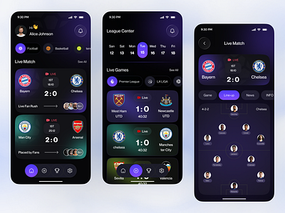 Live Sports App – Real-Time Scores, Line-ups & Fan Interaction ai sports app app design basketball app ui fan engagement app fantasy app ui football app ui live match app live score app match tracker mobile mobile app real time app sports analytics sports app ui sports design inspiration sports tracker sports ui design ui design