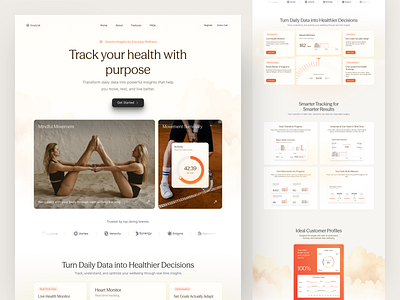 Healynk - Health Tracker Landing Page ai in health digital health health health data health intelligence health tech healthcare journal judha landing landing page minimal ui product design saas saas design saas landing page self care smart healthcare superpower wellness app