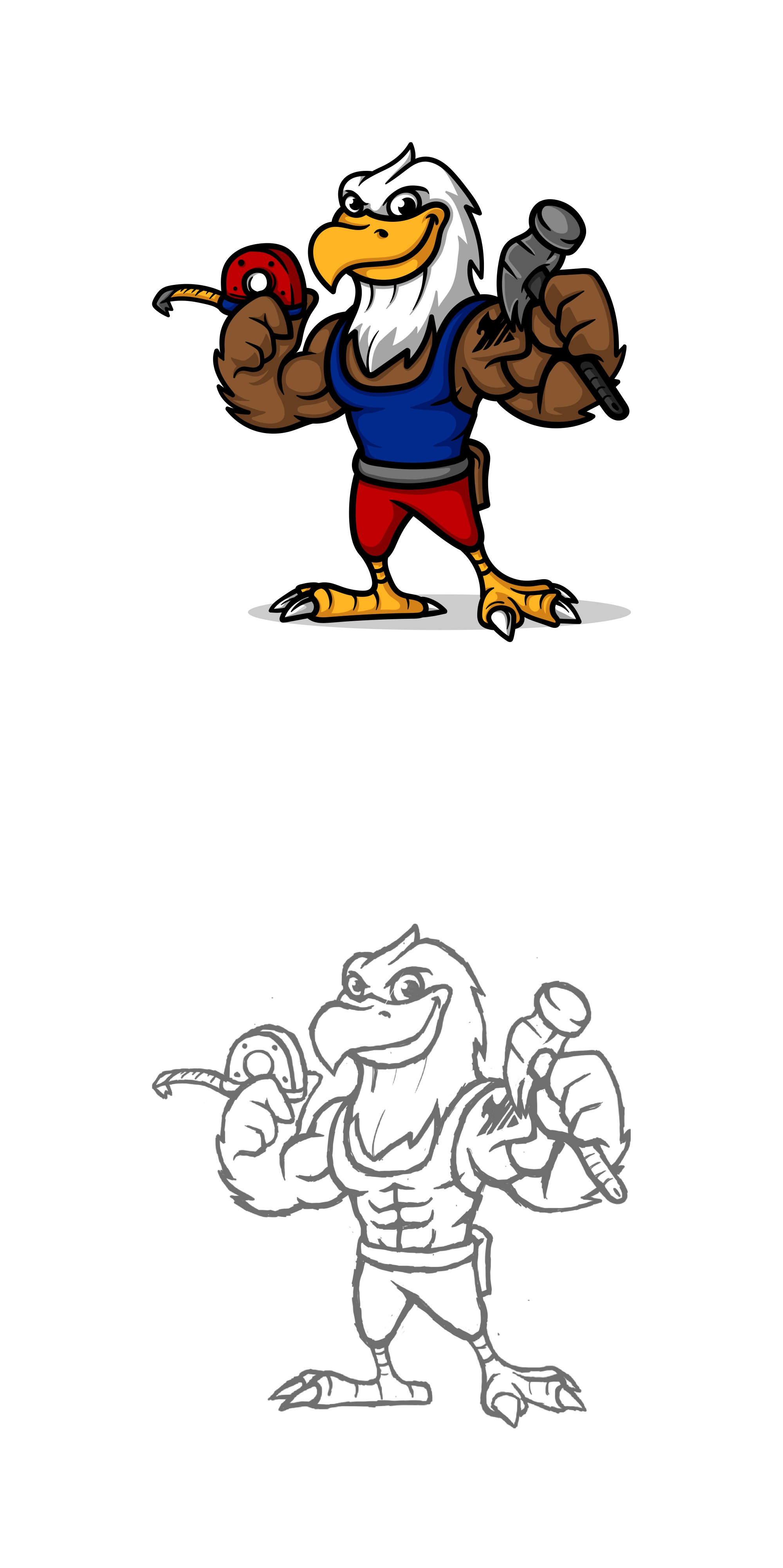 KZ Remodeling LLC animal branding cartoon character construction design eagle gym logo mascot muscle services strong