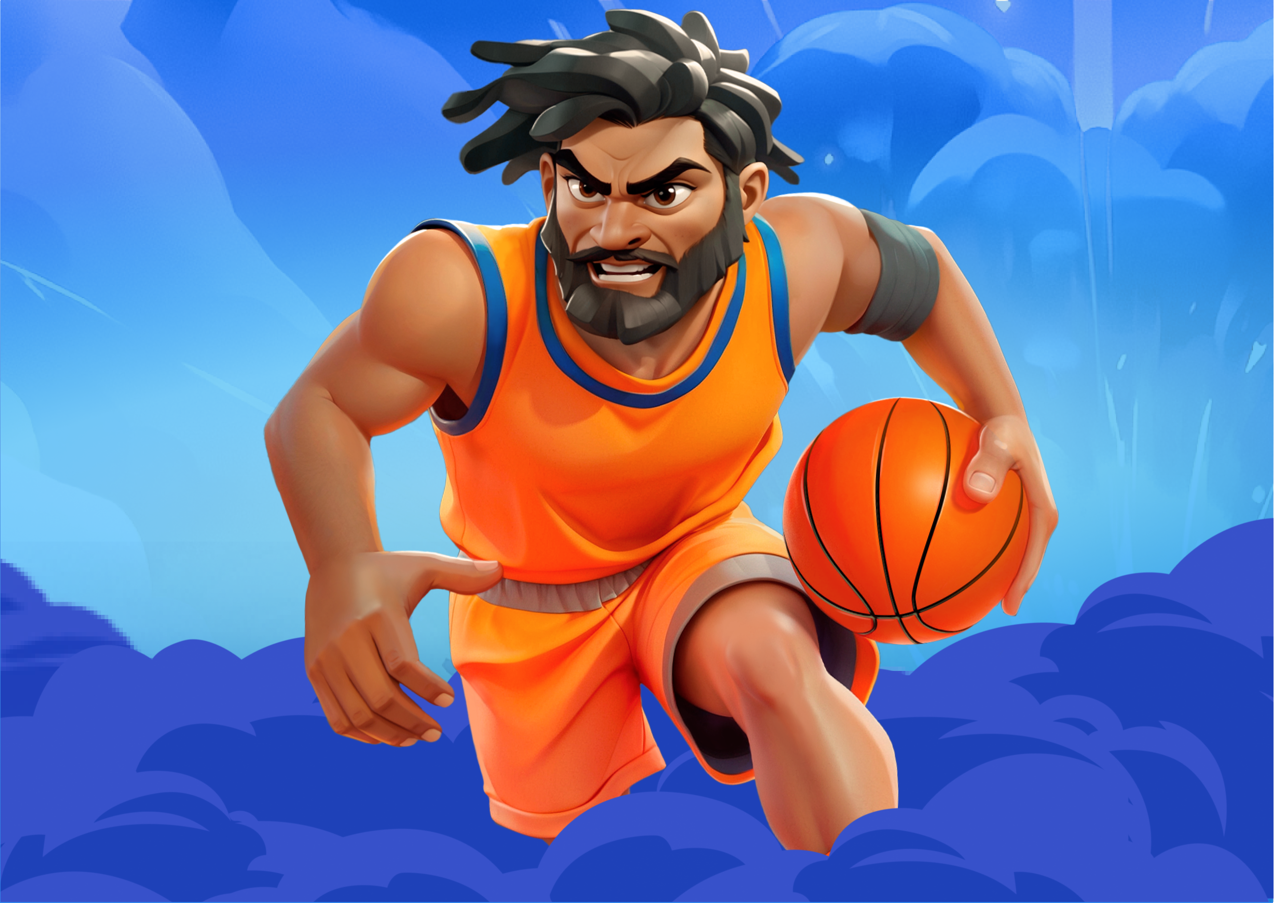 Sport Basketball ai ai illustration basketball blue branding cards cartoon casual character character design color digital art game game design graphic design illustration orange smoke sport