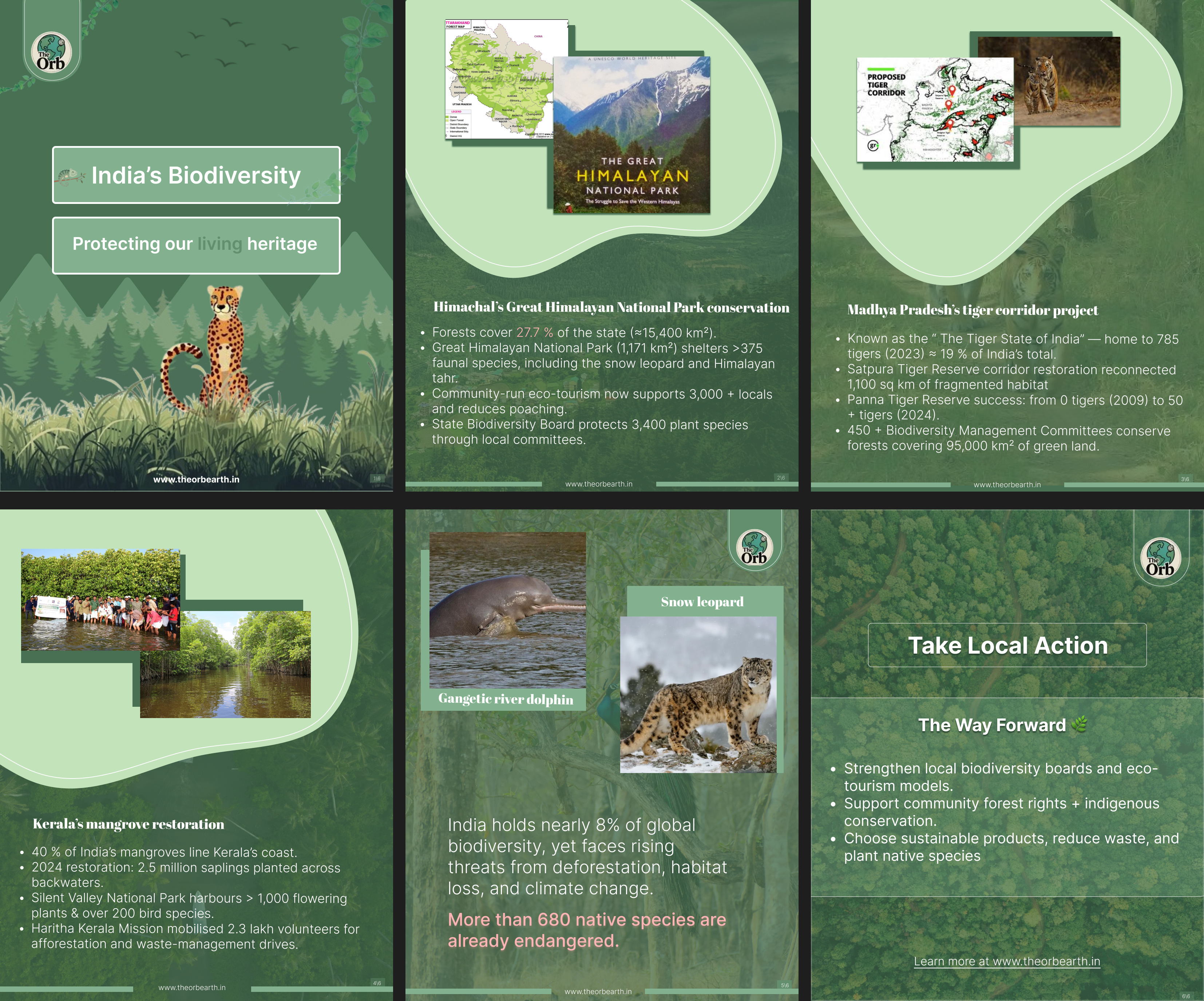INDIA'S BIODIVERSITY🌿 - 6 SLIDE POST DESIGN FOR THEORBEARTH.IN app branding design graphic design illustration logo nature social media typography ui ux vector