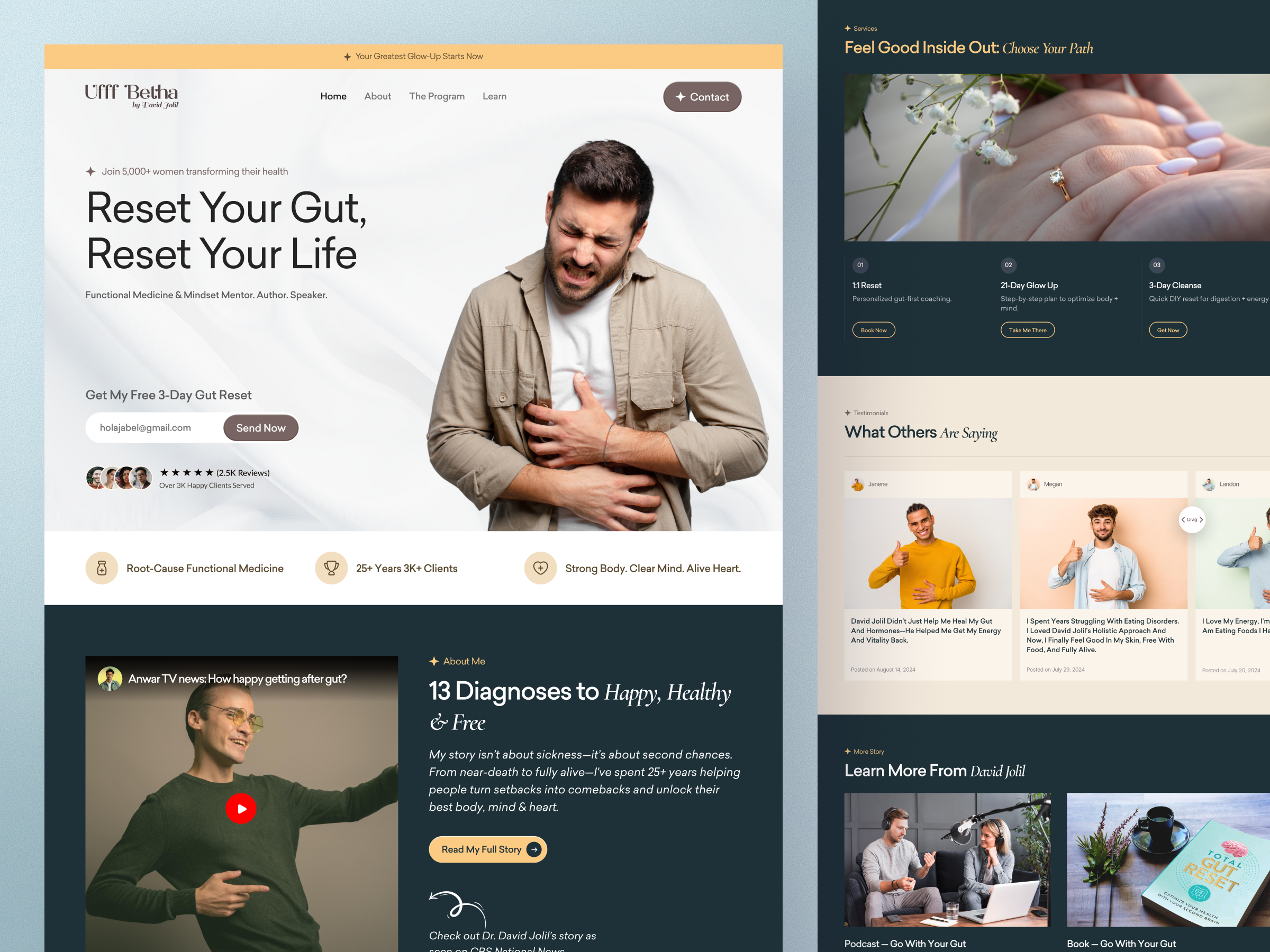 Gut Health Expert Website | Health & Medical | Gut Reset UI doctor portfolio design doctor website functional medicine website gut health gut reset landing page gut reset website health and fitness health coach website healthcare web design healthcare website jabel lifestyle coach website medical medical professional minimal wellness ui nutrition coach website personal website wellness website design