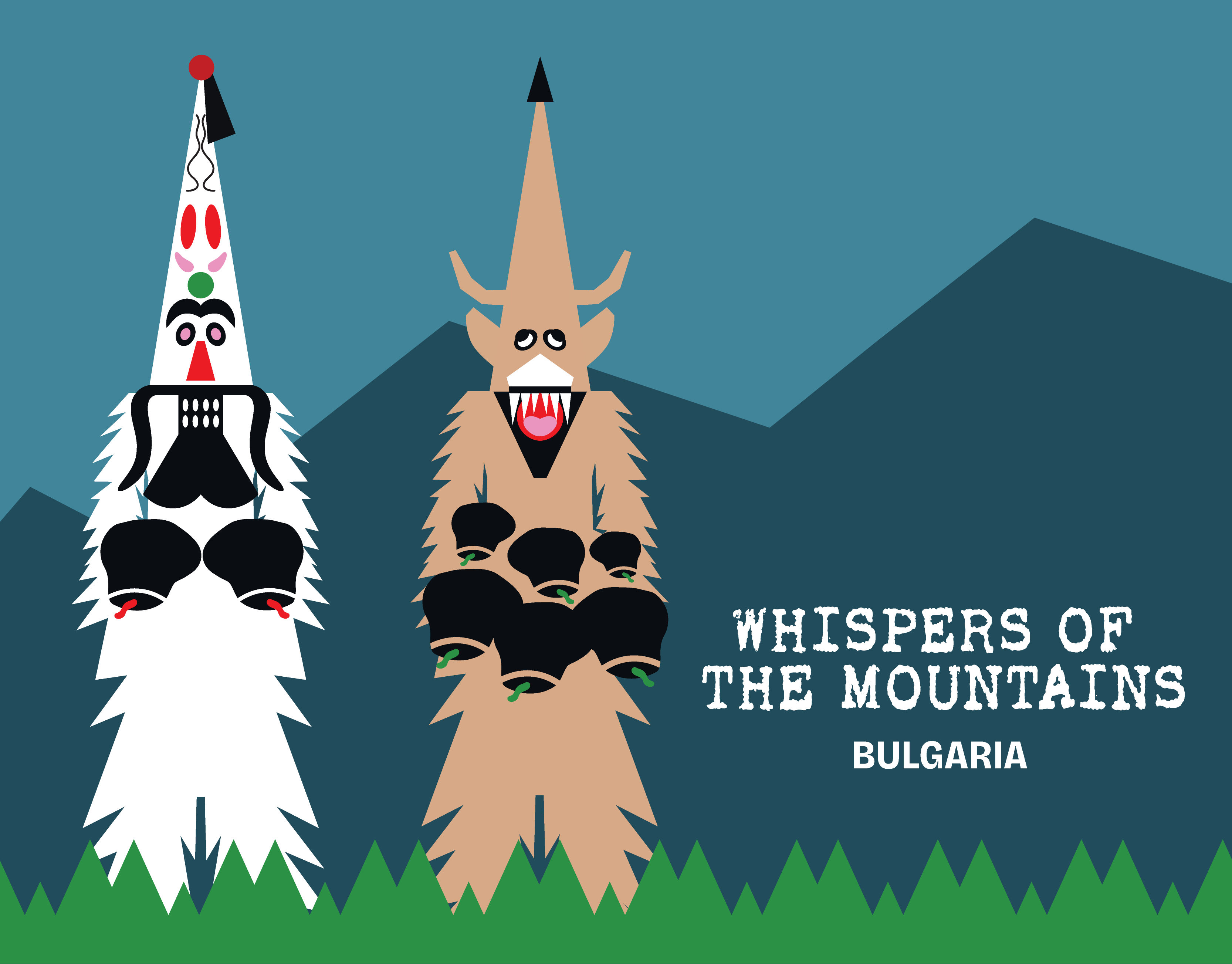 WHISPERS OF THE MOUNTAINS POSTERS bulgaria bulgarian folklore folk folklore geometric graphic design illustration mountain mountains nature poster poster design posters tourism travel travel poster