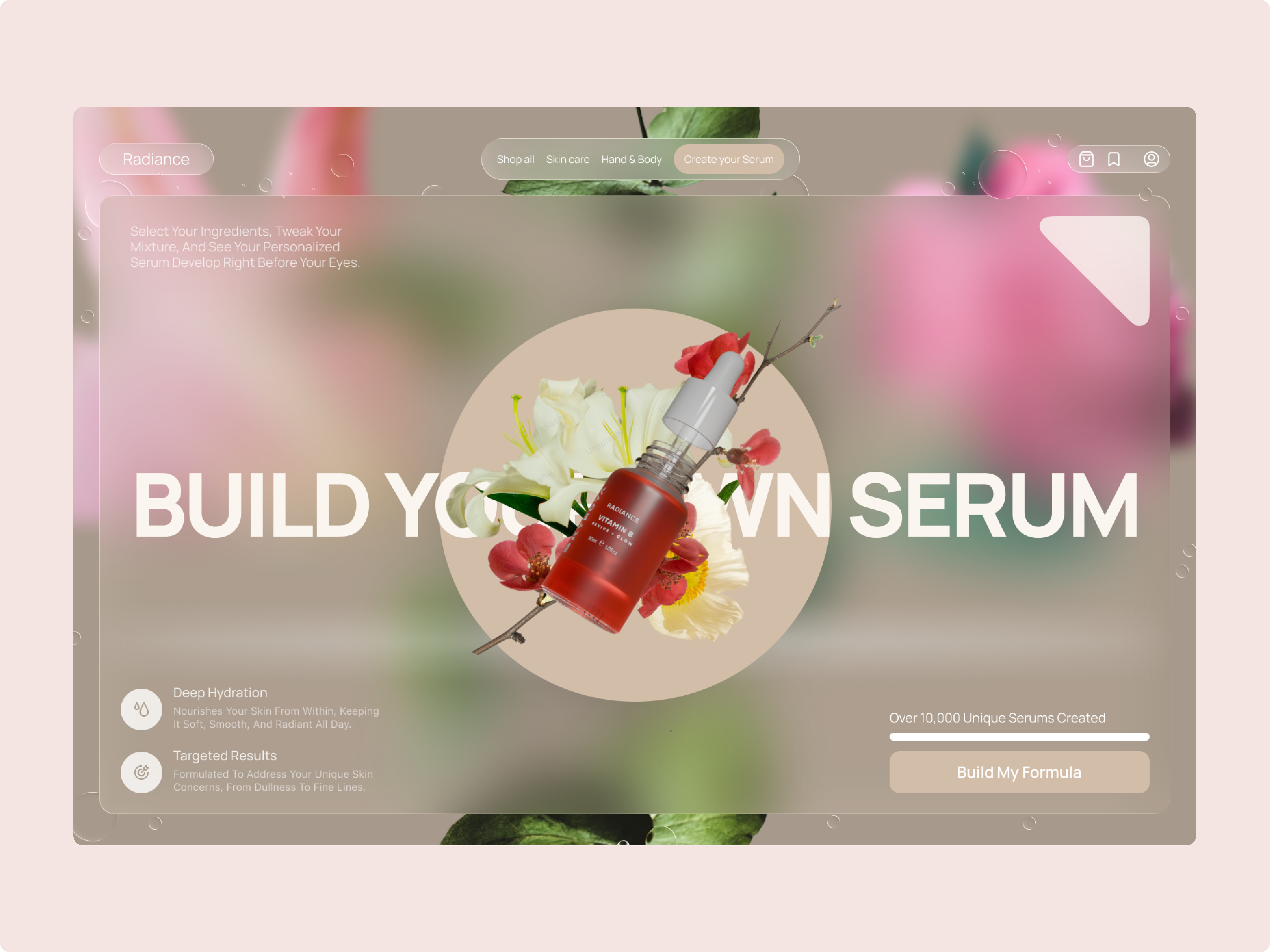 Build your own Serum with Radiance 3d design hero section illustration landing page serum ui uiux design webdesign