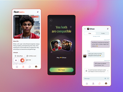 Flatmates Matching App airbnb app branding dating flatmates house hunting mobile app tinder