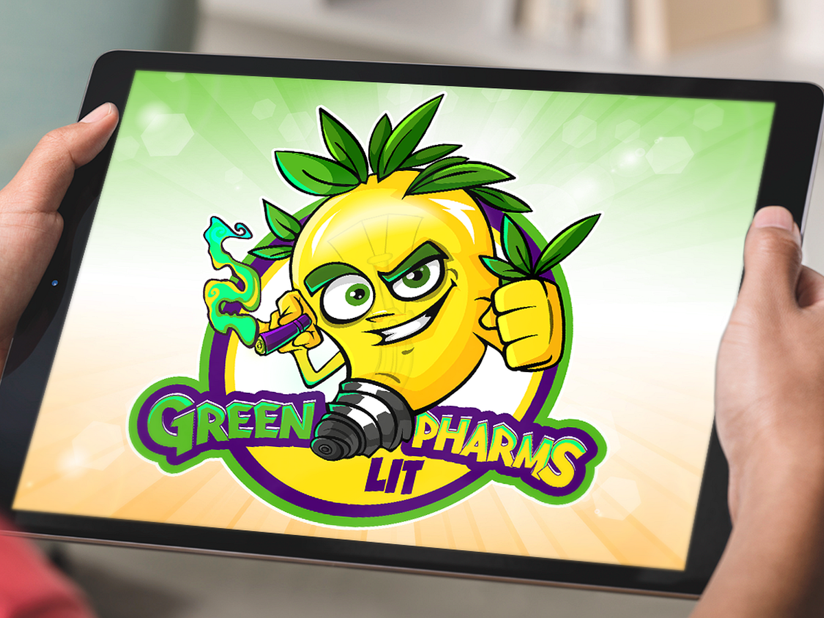 Cute Lamp Mascot Logo, Cannabis Logo Design