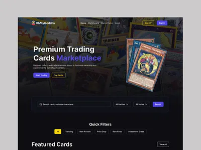 Digital Trading Card Marketplace UI creative website interactiondesign landing page landing page design marketplace ui modern ui modern website product design trading trading landing page trading website ui design uiux ux design web design website design website ui
