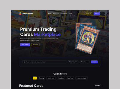 Digital Trading Card Marketplace UI creative website interactiondesign landing page landing page design marketplace ui modern ui modern website product design trading trading landing page trading website ui design uiux ux design web design website design website ui