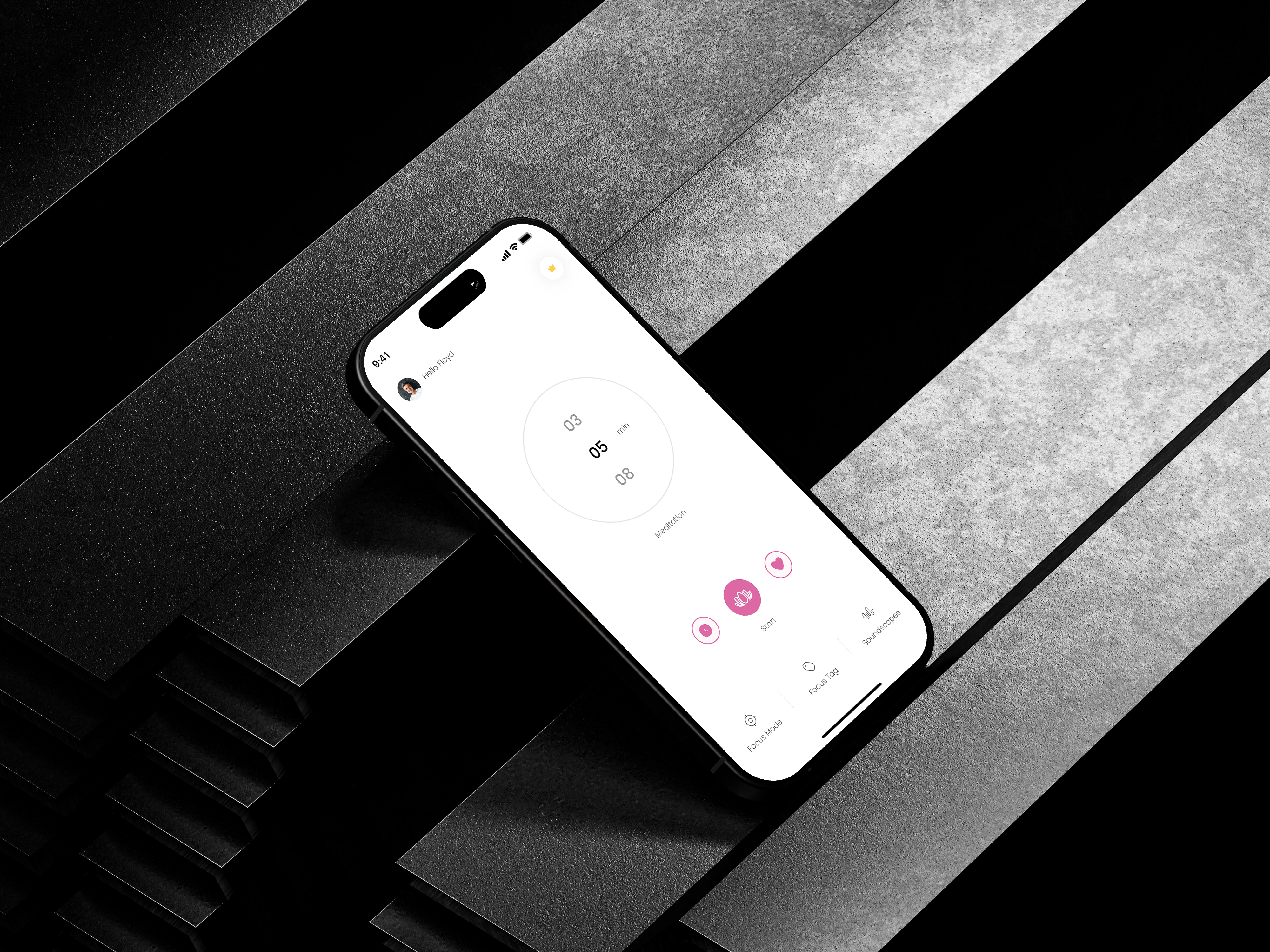 Sleek Mobile UI — Focused Meditation & Relaxation Experience calming color scheme calming mobile ui clean mobile design digital mindfulness tool focused timer app meditation app ui meditation focused ui meditation session tracker meditation user interface mindfulness timer design minimalist meditation interface minimalist wellness app mobile mindfulness ui peaceful app design relaxing ui design simple meditation interface time based wellness app tranquil app design user friendly meditation layout wellness app design