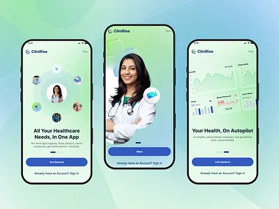 AI Healthcare & Wellness Assistant Mobile App Onboarding Screen ai app design ai health app ai health asistant ai health care app ai tech ai thech app boarding app design digital health dirbbble health app health assistant ideatedlab medical app design onboarding ui product design ui design ux design wellness app