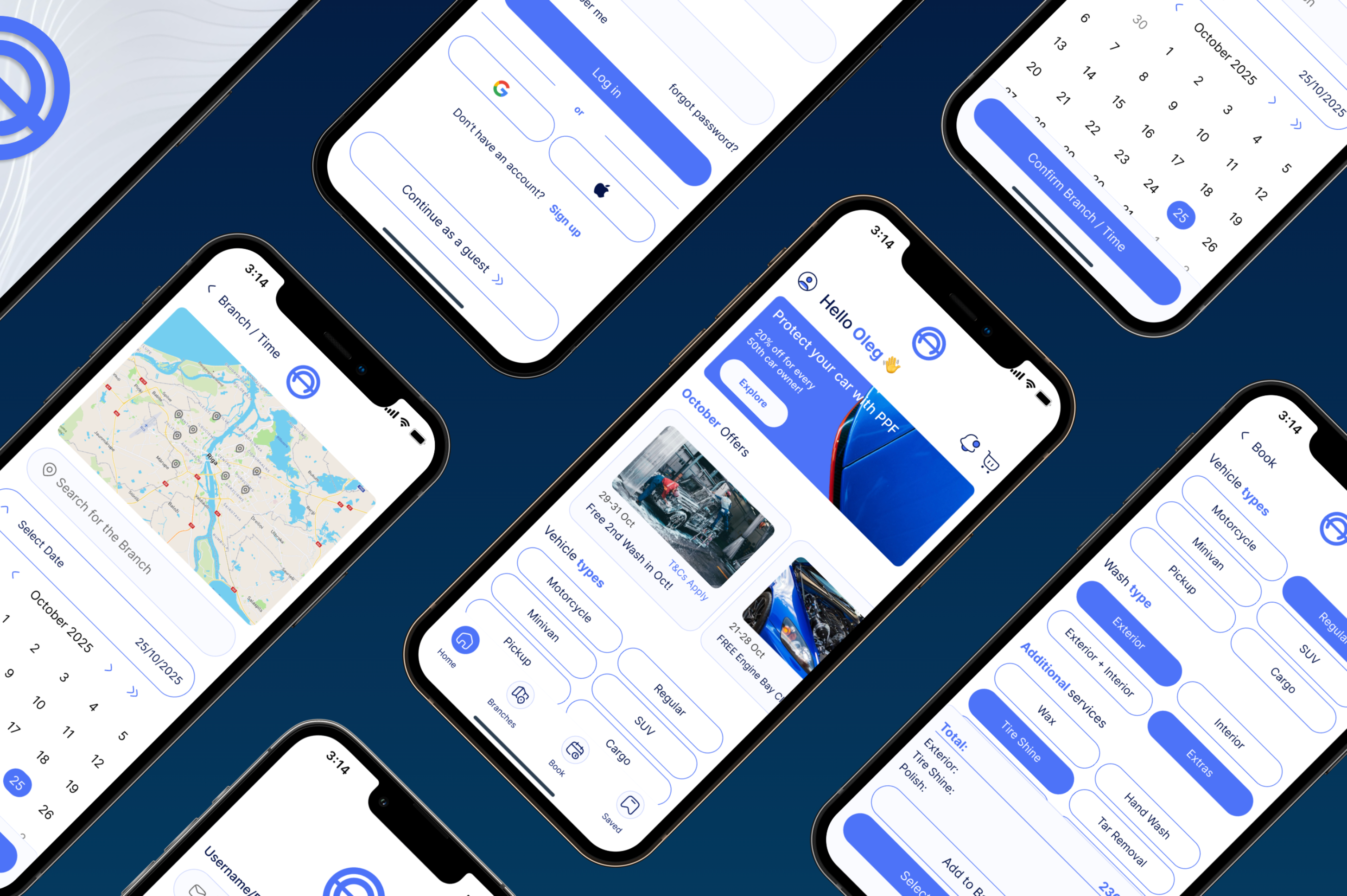 OK Car Wash carwash iphone login logo map mockup