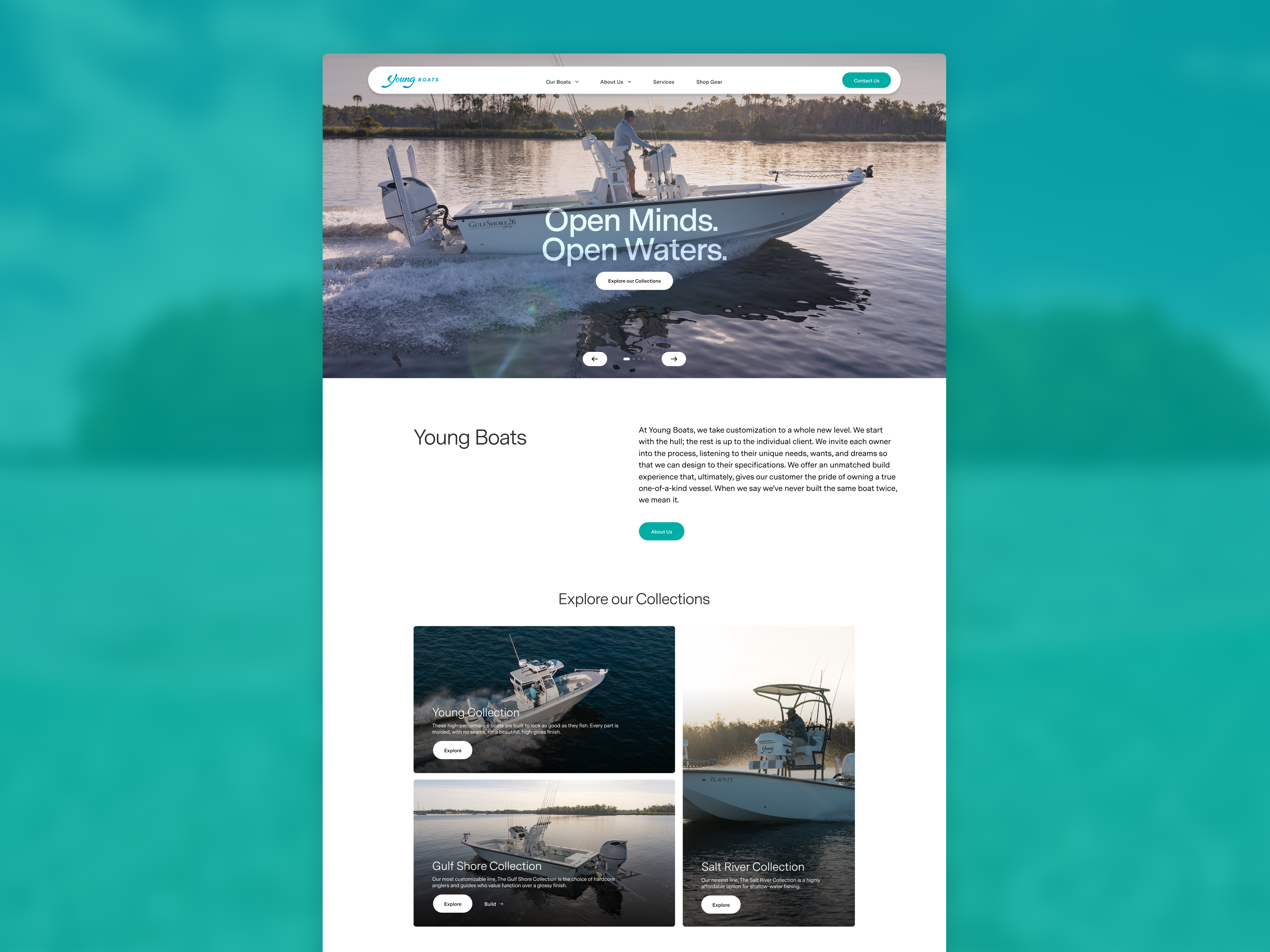 Young Boats - Custom Boat Builder digital redesign art direction boats color palette creative direction custom boat custom builder digital fishing flexible modular young boats